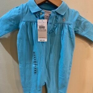 NWT Ralph Lauren LAYETTE L/S ONESIE- Turquoise - 9 Month